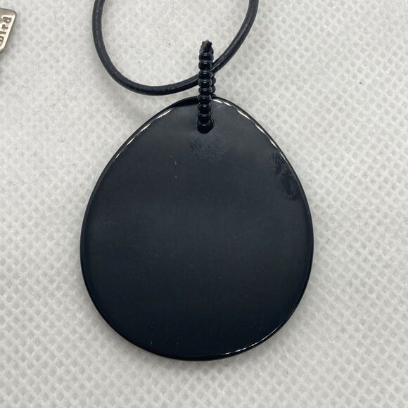 Peyote Bird Black Stone Pendant 16'' - 18'' Necklace Sterling 925 Silver‎ 10g - Picture 4 of 9